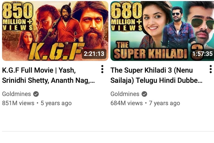 South Indian films dubbed into Hindi on Goldmines