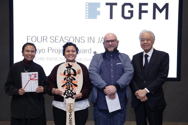 'Four Seasons In Java' team with Paolo Bertolin & Tokyo film festival chairman Hiroyasu Ando 